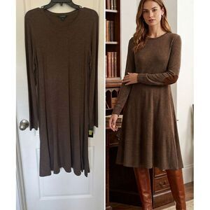 Lauren Ralph Lauren Brown Long Sleeve Dress Elbow Patches Size L NWT Old Money